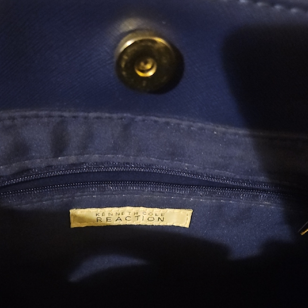 Kenneth Cole Reaction Navy Structured Satchel with Gold Accents - Picture 4 of 5